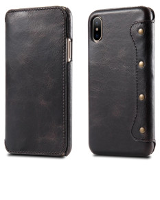 Луксозен кожен калъф тефтер с визитник ултра тънък от естествена кожа TIMEGAT Special Edition за Apple iPhone XS Max черен